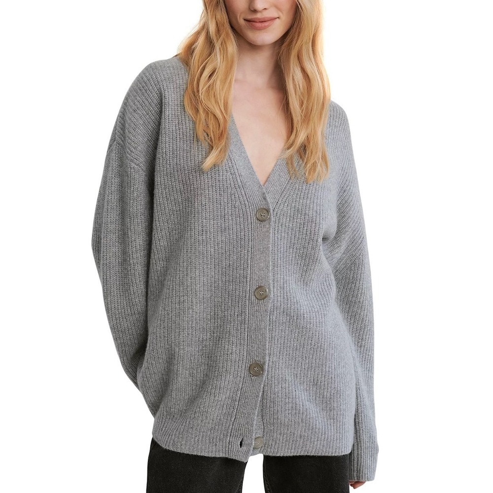 Jenni Kayne $475 Cashmere Cocoon Cardigan Sweater in Heather Gray, Large